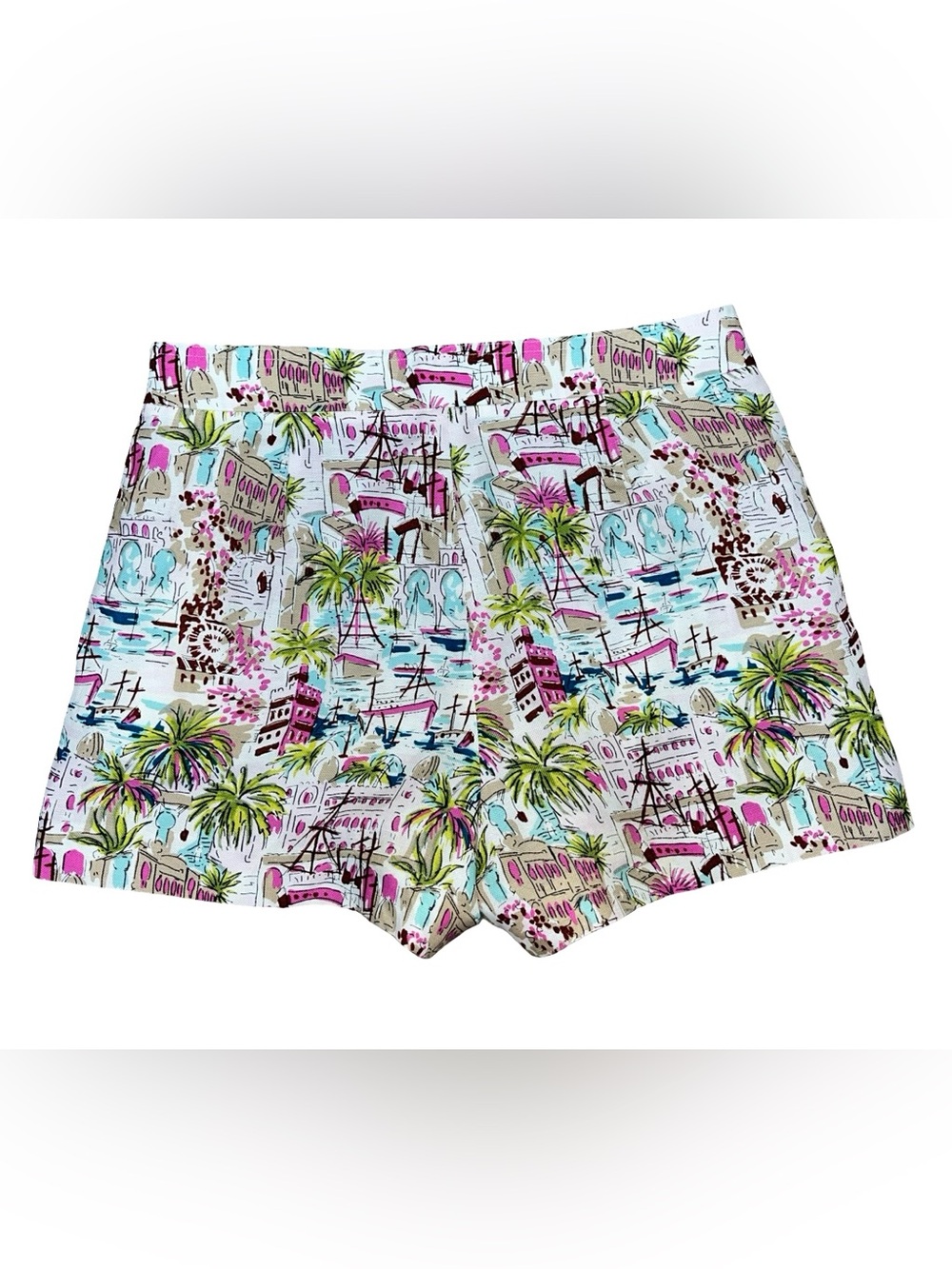 J. Crew European City Scape Buttons Sailor Style Shorts Linen Blend Sz 6 EUC - Picture 2 of 5